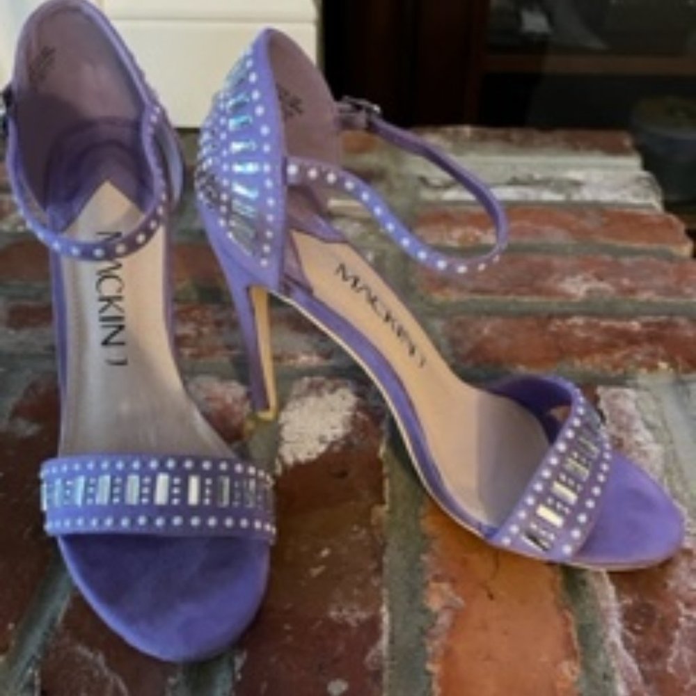 Lavender suede embellished heels